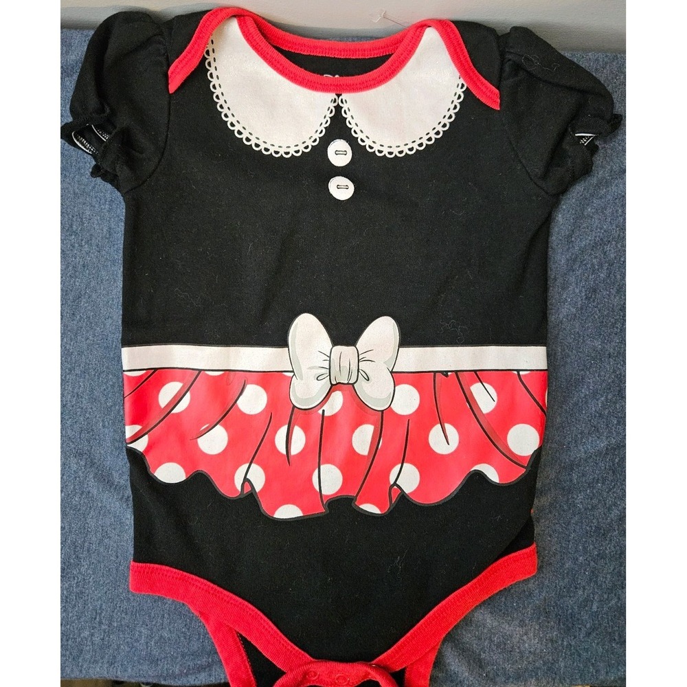 Disney Infant Girls Black And Red Dot Minnie‎ Mouse Bodysuit Outfit Sz 24M
